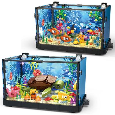 China Building Toy UKBOO Factory 753 Pcs Lighting Aquarium Sets Designer Fish Turtle Tank Building Block Gift For Sea Lovers for sale