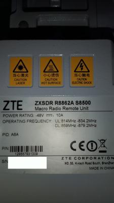 China ZTE 129557931009 ZXSDR R8862A S8500 R8862AS8500 850 MHz Tx: 859– 894 MHz UMTS/LTE Rx: 814 – 849 MHz en venta