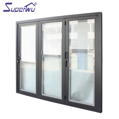 China Heat insulation custom size aluminum frame bi-folding door with three panels with built-in blind retractable mosquito net available for sale