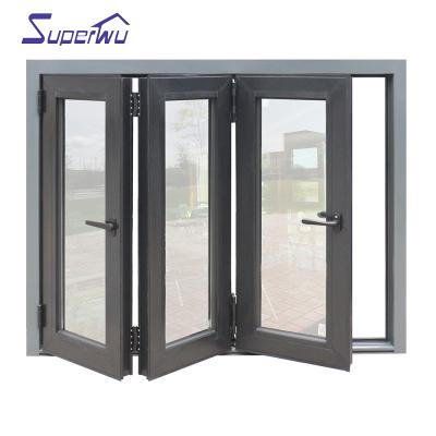 China Aluminum Bi-Folding Aluminum Folding Window Commercial Double Screen System Tempered Glass for sale