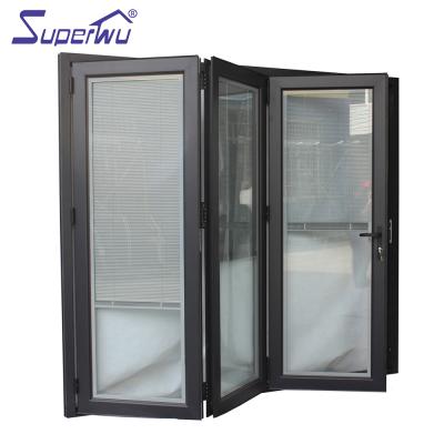 China Waterproof Exterior Waterproof Aluminum Folding Doors With Shade Tempered Glass Aluminum Bi Fold Door for sale