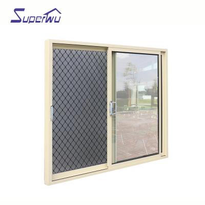 China Waterproof aluminum double glass sliding doors with stainless steel security mesh for sale