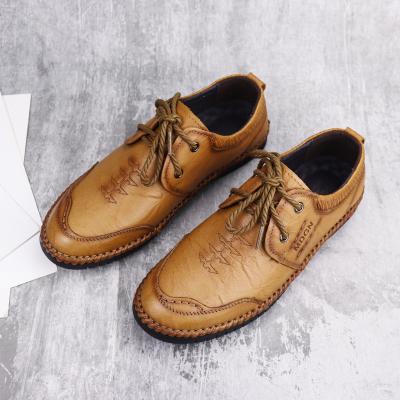 China 2021 autumn new first real comfortable men's flat bottom lace-up casual shoes men's leather shoes Sweat-absorbent leather shoes for sale