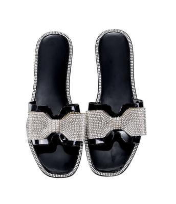 China 2021 New Hot Selling Fashion Rhinestone Color Bow Sandals Women's Flat Bottom Slippers Quick-drying for sale