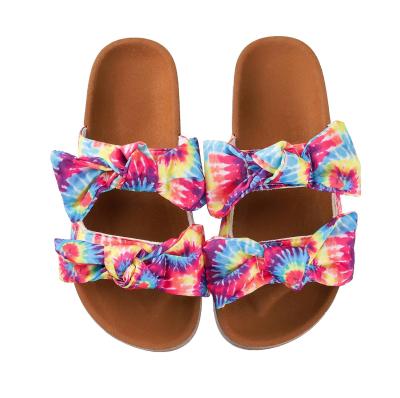 China 2021 New Quick-drying Women's Ins Style Summer Cork Fashion Color Printed Bow Slippers Women Outdoor Wear Slippers for sale