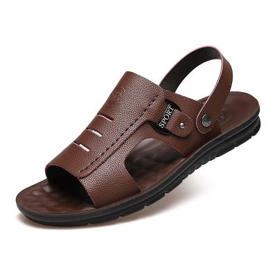 China 2021 new adult men's leather tide casual sandals and breathable soft bottom non-slip dual-function slippers beach shoes for sale