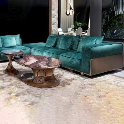 China Left Hand Corner Sofa With Italian Luxury Design Marble Furniture Italian Design Marble Furniture Modern Small Sectional Leather High Quality Sofa Sectional Leather Stainless Steel Stretch Sofa For Living Room Small Table ESION for sale