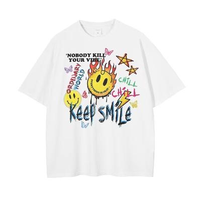 China Anti-Shrink High Street Difan Brand Men's Smiley Graffiti Washed Men's T-Shirt for sale