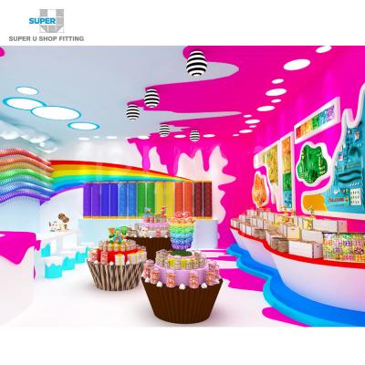 China Powder Coated Steel Amazing Sweet Shop Furniture Custom Colored Candy Store Lollipop Display Interior Design Candy Store Fixtures for sale