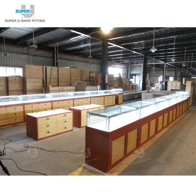 China Fashion Jewelry Kiosk Mall Showcase Decor Jewelry Display Manufacturer Custom Design Glass Wood Jewelry Showcase for sale