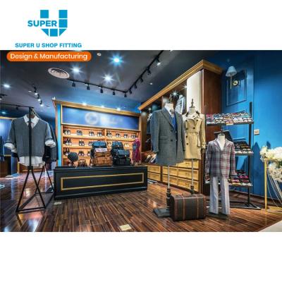 China Fashion Shop Fittings Factory Manufacture Professional Display Racks For Men's Suit Metal Material Wood Display Racks For Men's Suit for sale