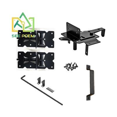 China Construction PVC Rail Door Hardware Door Kits Metal Hinges / Latch / Drop Rods / Handles for sale