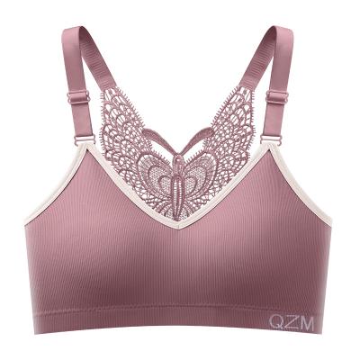 China Antibacterial Seamless Tube Solid Color Underwear Top Comfortable Female Bra Embroidered V-neck Butterfly Beauty Back Seamless Bra for sale