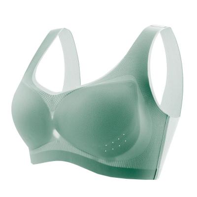 China New antibacterial large size seamless mesh ultra-thin hole cups, large breasts show small pieces, seamless women's bra underwear for sale