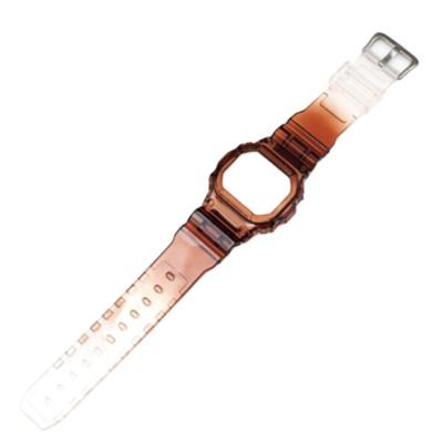 China Resin Rainbow Red Black Blue Brown Transparent Watchband Silicone Gradient Transparent Watch Band For Casio DW5610 Watch for sale