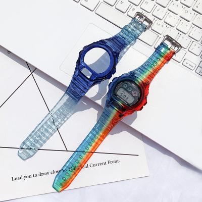 China Case DW-6900 Case Band Rubber Strap Fashion Fanshion Resin Watch Transparent Sport Watchband for sale