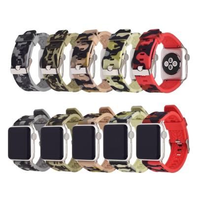 China Camouflage Sports Style Rubber Watch Band 38MM 40MM 42MM 44MM For Apple Watch Fit Series 1 4 for sale