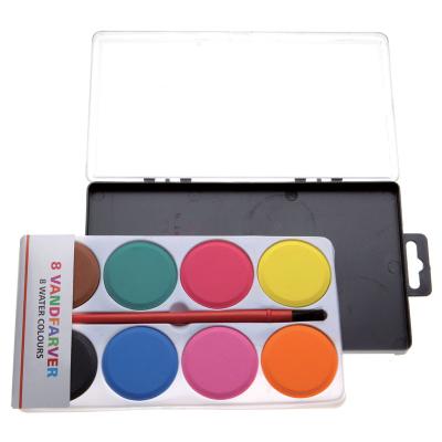 China Non-Toxic 8 Watercolor Paint Set Portable Travel Water Color Paint Set With Water Brushes Sponges Mixing Palette for sale