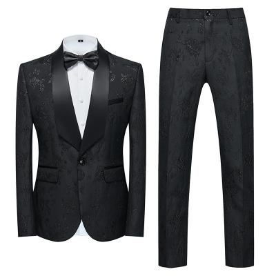 China Simple Plus Size Black Breasted 2 Piece Men's Casual Suit Design Men Print Worked for sale