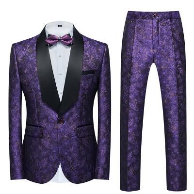 China Simple Plus Size Purple Breasted 2 Piece Mens Casual Suit Design Mens Print Tailored for sale