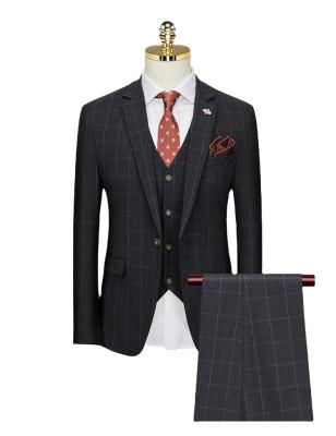 China 2023 Plus Size Mens Plaid Suit , 3 Straight Men Wedding Business Suits for sale