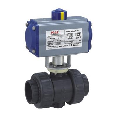 China General Low Pressure PN10 UPVC Double Union Ball Valve With Pneumatic Actuator (90 Degree Movement) for sale