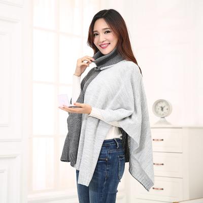 China Fashion Women Striped Color Matching Shawl Knitted Cape Knit Sweater Knit Sweater Acrylic Fiber Twill Blanket Thick Cape Hoodie for sale