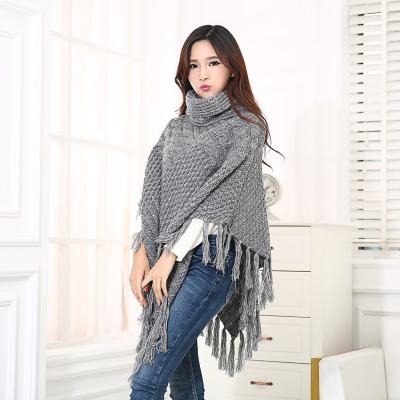 China Fashion Women Striped Tassel Shawl Knitted Cape Knitting Sweater Knit Thick Twill Sweater Acrylic Fiber Collar Top Hoodie Blanket Cape for sale