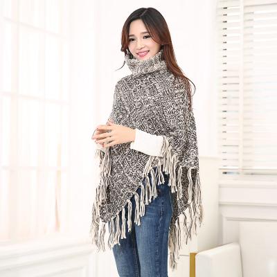 China Newest Women Tassel Striped Shawl Knitted Cape Knit Sweater Knit Sweater Acrylic Fibers Shape Twill Blanket Cape Thick Hoodie for sale