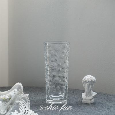 China Modern Minimalist Style Design Bubble Texture Crystal Thick Glass Flower Vase Transparent For Garden Table Wedding Flower Decoration for sale