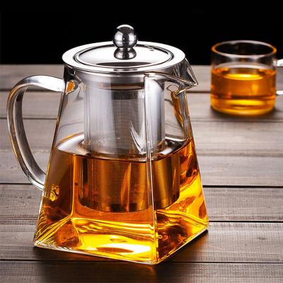 China Viable High Temperature Resistant Glass Jug Drinks Tea Coffee Kettle Large Capacity Cold Water Pot Thickened Trapezoid Bottle for sale