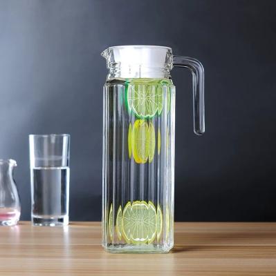 China 1.1L 1.8L Large Capacity Jug Beverage Tea Coffee Viable Glass Jar Juice Cold Kettle Striped Bottle for sale