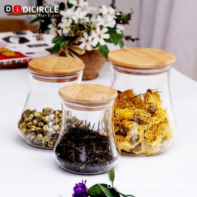 China Wholesale Well Sealed Storage Airtight Glass Clear Jar With Bamboo Lid Household Snack Can Spice Sugar Seasonings Jar High Borosilicate Tea for sale