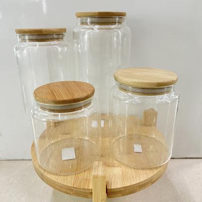 China Wholesale Well Sealed Storage Airtight Glass Clear Jar With Lid Household Snack Jar Tea Bamboo Spice Sugar Seasonings Jar High Borosilicate for sale