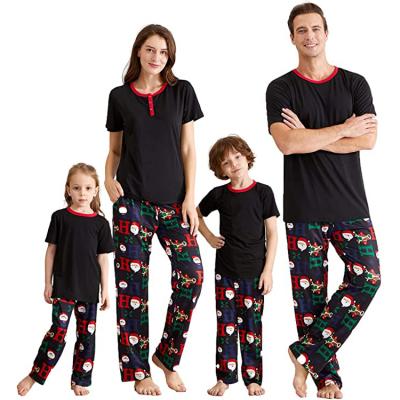 China HOHOHO Print QUICK DRY Black Tee and Pants Loungewear Christmas PJ With Matching Short Sleeve Family Pajamas Sets for sale