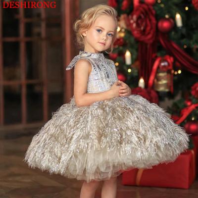 China Princess Girls' Anti-wrinkle Gardenwed Dresses Fluffy Tulle Girls' First Communion Dresses 6years First Birthday Feather Bridesmaids' Dresses for sale