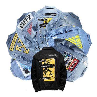 China Spring Japanese Men's Reversible Denim Jacket Personality Graffiti Printing Wild Tassel Lovely Jacket for sale