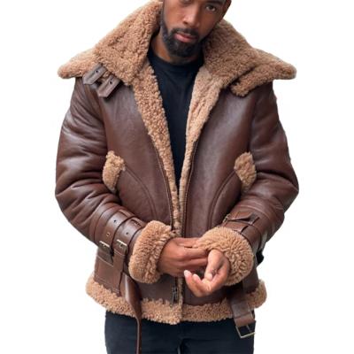 China Original Breathable Brown Double Layer Mens Leather Jackets Collar Belt Buckle Coat Wool Plus Velvet Thickening Mens Jackets And Coats for sale