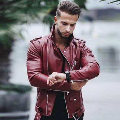 China Autumn Winter Leather Coats Men's Red Leather Jacket Breathable Lapel Zipper Jacket For Men Slim Fit Mens Motorcycle Leather Jacket for sale