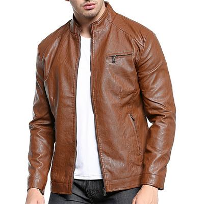 China Waterproof leather jackets for men 2021 PU washed jackets trim leather for men's comic locomotives men's leather jacket collar real for sale