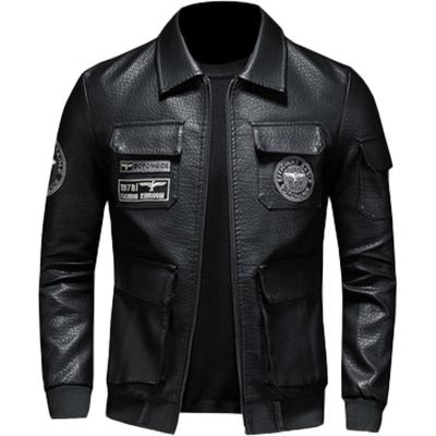 China 2021Winter Viable Jacket Men Leather Slim Flight Suit Jackets Leather For Mens Embroidery Moto Leather Jacket Men for sale