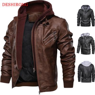 China 2021 New Fashion Breathable Leather Jacket Men Cool Zipper Collar Sleeves Long Hoodie Motorcycle Leather Jackets for sale