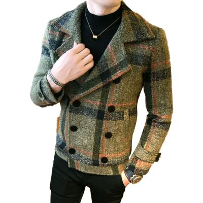 China Breathable Autumn And Winter Wool Overcoat For Men's Casual Plaid Long Sleeve Coat For Youth Man's Pea Coat Men's Color Matching Lapel for sale