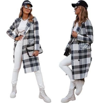 China Winter Fashion Anti-Wrinkle Coat Womens Winter Fashion Lapel Plaid Ditch Coat Long Double Breasted Coats for sale