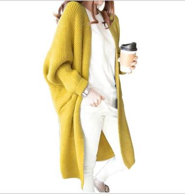 China 2021Ladies Anti-wrinkle women bat sleeve Wing Front Open No Button Knit Maxi Sweater Cardigan for sale