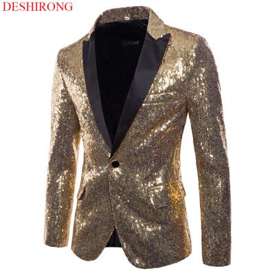 China Anti-Wrinkle Mens Sequins Men's Suit Formal Party Buttons Dance With Bling Suit Wedding Party Gentleman Suit Jacket Slim Fit Man for sale