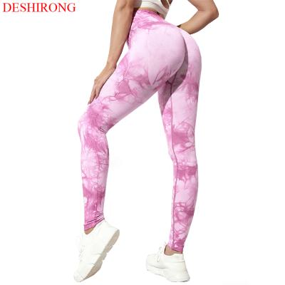 China Breathable High Quality High Quality Nylon Spandex Print Marble Dye Tie Waist Women Girls Yoga Tight Pants With Crack! crack! hip for sale