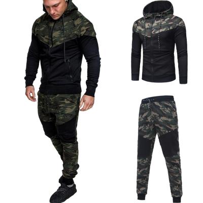 China Anti-pilling Camouflage Printing Casual Mens Tracksuit Tops 2-Piece Sportswear Fitness Mens Tight Sportswear Set Mens Sportswear Tracksuits for sale