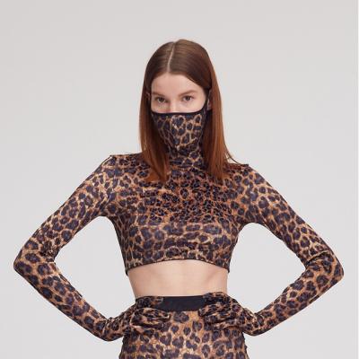 China Leopard Print Hippie Anti-wrinkle Ins Wind Street News Ladies Blouses And Tops High Neck One-Piece Mask Long Sleeves Ladies Tops for sale