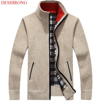 China Anti-wrinkle Autumn Winter Men's Cashmere Sweater Plus Velvet Thicken Coat For Men's Zipper Men's Cardigan Knitted Sweater for sale